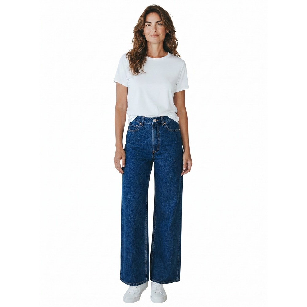 H&M Divided Womens High Waist Wide Leg Jeans‎ Dark Wash Blue Cotton Size 2